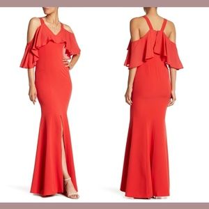 NEW Jay x JayGodfrey [ 6 ] Naomi Cold Shoulder Ruffle Trumpet‎ Gown Red